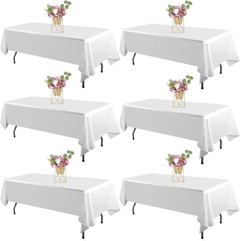 Photo 1 of  6 Pack White Tablecloths for Rectangle Tables 60 x 84 Inch