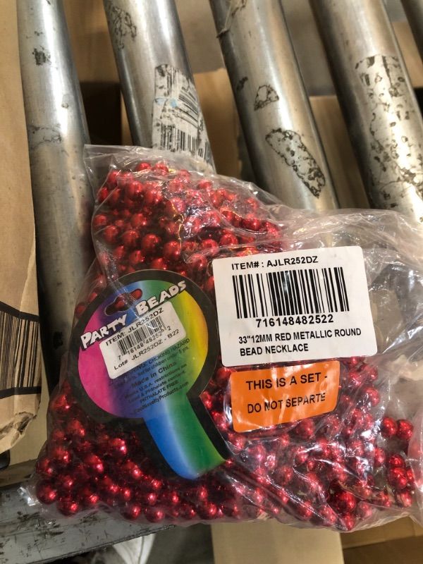Photo 2 of 12 Pack- 33" 12mm Mardi Gras Bead Necklaces (Red)