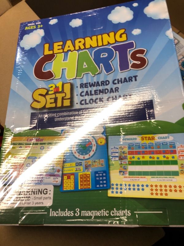 Photo 2 of 3 Magnetic Learning Charts for Kids - Reward Chart, Responsibility Chart for Home, Calendar for Learning Dates, Seasons, Weather, and Toddlers Learning Clock, 198 Magnets for Preschool & Homeschool