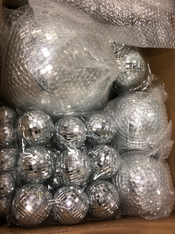 Photo 2 of 200 Pcs Disco Balls Ornament Mini Disco Balls Small Mirror Silver Hanging Decorations Reflective Disco Ball for 70s Disco Themed Party Christmas Tree Birthday Wedding (12, 6, 4, 3, 2, 1 Inch)