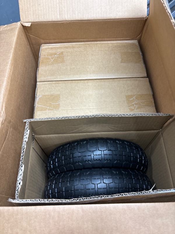 Photo 2 of 6 Pack 13" Flat-free Replacement Tire Solid Polyurethane Tires and Wheel Assemblies 3.15" Wide Carts Tires with 5/8 Inch Axle Borehole 2.1" Hub for Wheelbarrow Garden Cart and Trolleys