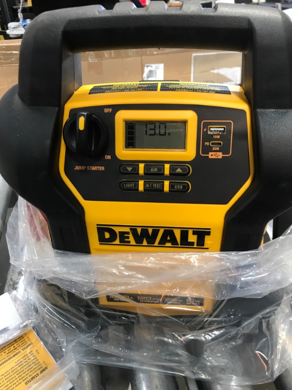 Photo 2 of DEWALT DXAEJ14-Type2 Digital Portable Power Station Jump Starter - 1600 Peak Amps with 120 PSI Compressor, AC Charging Cube, 15W USB-A and 25W USB-C Power for Electronic Devices 1600 Amps