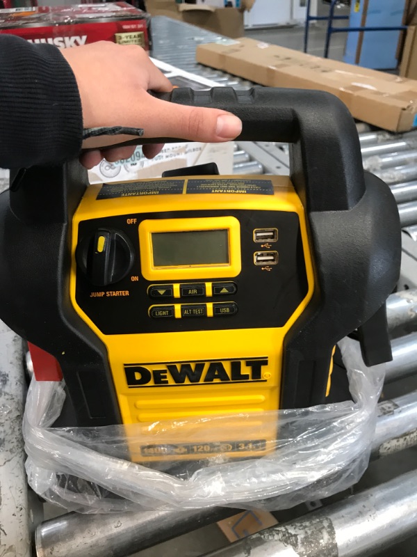 Photo 2 of DEWALT DXAEJ14 Digital Portable Power Station Jump Starter: 1400 Peak/700 Instant Amps, 120 PSI Digital Air Compressor, 3.1A USB Ports, Battery Clamps , Yellow