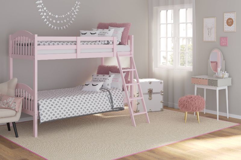 Photo 1 of MISSING A BOX**Storkcraft Long Horn Twin Over Twin Bunk Bed Pink Box 1 of 2 Headboard Footboard Hardware
