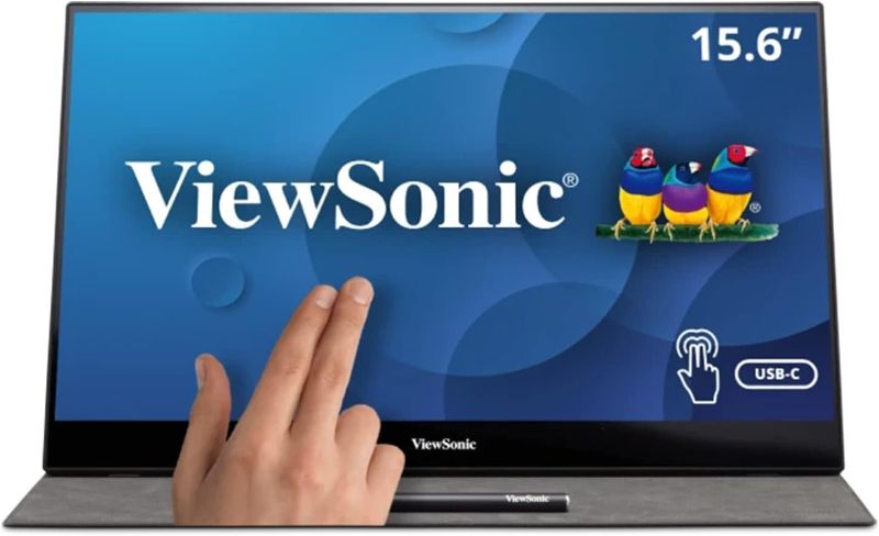 Photo 1 of ViewSonic TD1655 15.6 Inch 1080p Portable Monitor with IPS Touchscreen, 2 Way Powered 60W USB C, Eye Care, Dual Speakers, Built-In Stand with Smart Cover,blue
