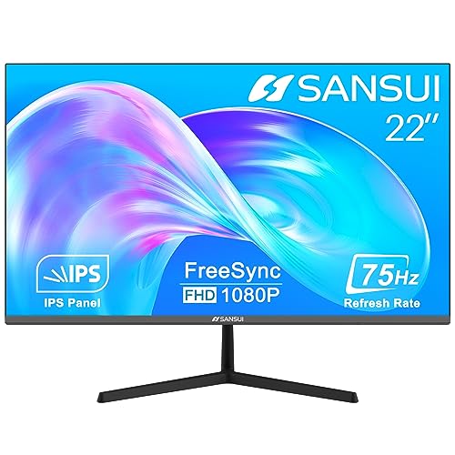 Photo 1 of SANSUI Monitor 22 Inch IPS 75Hz FHD 1080P HDMI VGA Ports Computer Monitor Ultra-Thin Tilt Adjustable VESA Mount Compatible with Eye Comfort 178° Wide
