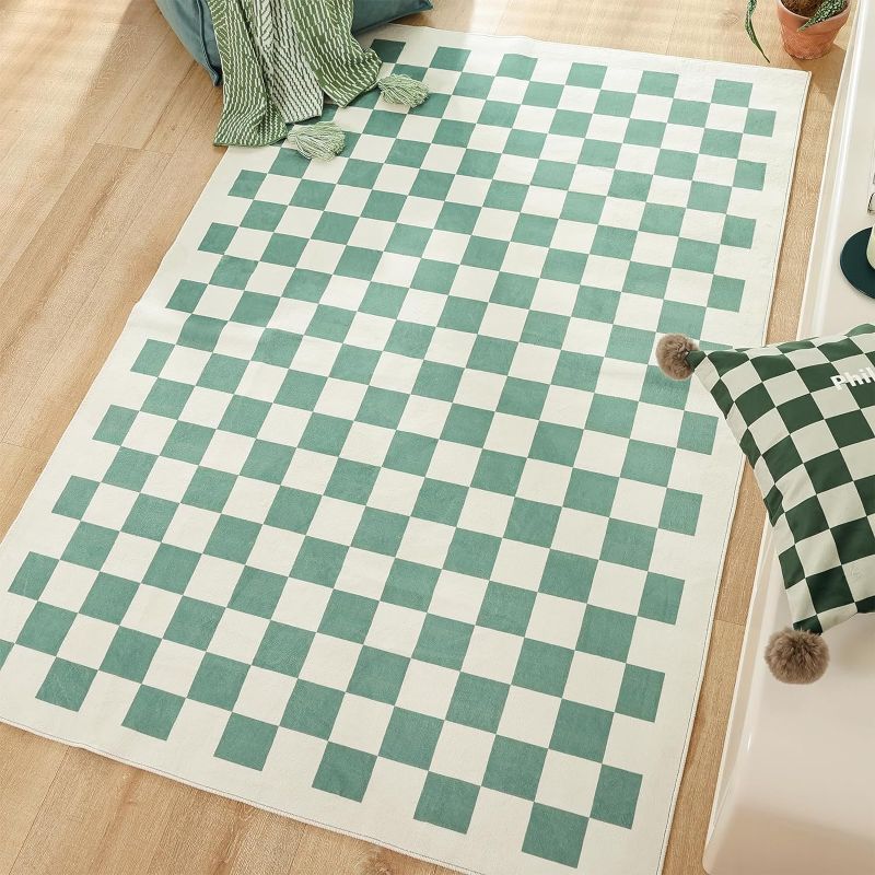 Photo 1 of 8x10 Green Checkered Rug Square Soft Area Rug with Non-Slip Backing Buffalo Plaid Rugs Low Pile Checkered Indoor Rug for Living Room/Dining Room/Bedroom