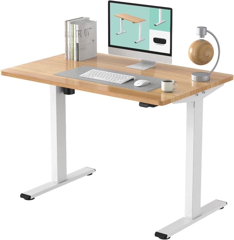 Photo 1 of Win Up Time Standing Desk Adjustable Height- Whole Piece Desktop Stand Up Desk, Electric Standing Desk, Sit to Stand Desk for Home Office Computer Desk, Maple