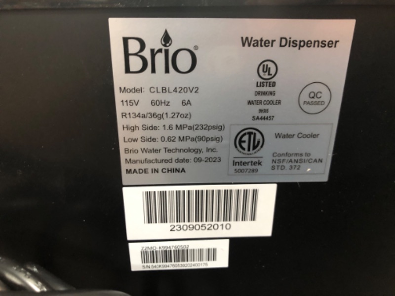 Photo 3 of ***PARTS ONLY*** Brio Bottom Loading Water Cooler Water Dispenser – Essential Series - 3 Temperature Settings - Hot, Cold & Cool Water - UL/Energy Star Approved