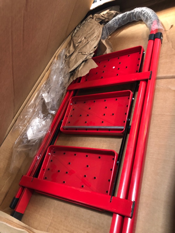 Photo 2 of 3 Step Ladder, 3 Step Ladder Folding Step Stool with Hand Grip Anti-Slip?Portable & Collapsible Steel Stepladder and Wide Pedal for Home and Courtyard, Red.