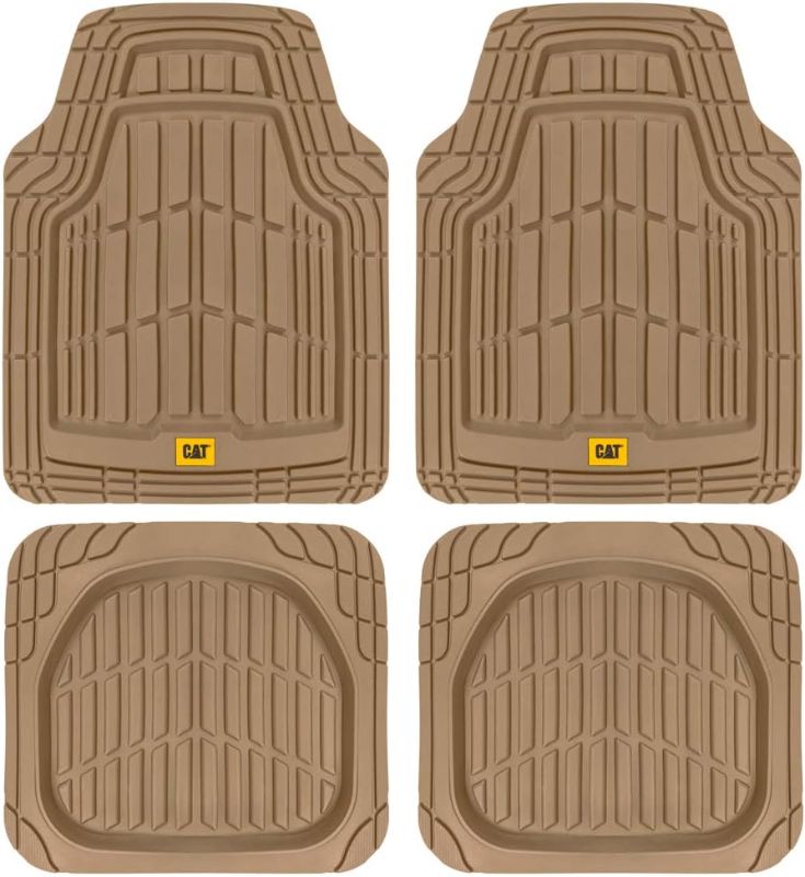 Photo 1 of Cat® ToughRide Heavy-Duty 3 Piece Rubber All Season Floor Mats for Car Truck Van SUV, Beige - Premium Trim to Fit Car Floor Mat, All Weather Deep Dish Automotive Floor Mats, Total Dirt Protection 3-Piece 02-Beige