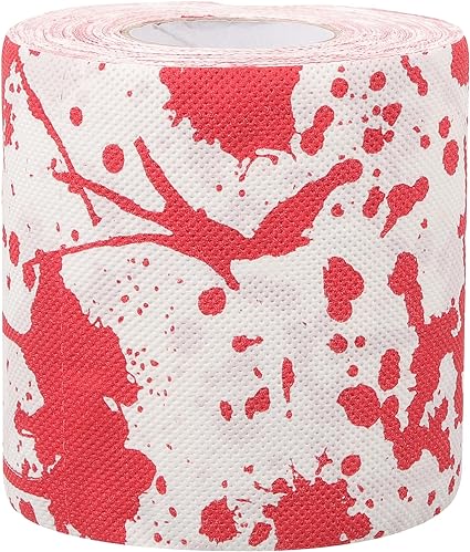 Photo 1 of Halloween Toilet Paper Scary Bloody Printed Roll Paper Red Bloody Bathroom Toilet Paper for Spooky Haunted House Party Decoration