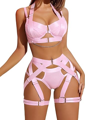 Photo 1 of Avidlove Lingerie Set for Women Sexy Strappy Lingerie Underwire Push Up Bra Garter Set Lingerie with Chain