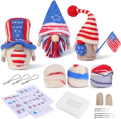 Photo 1 of Snewvie Felting Kit for Beginners,4th of July Needle Felting Kit with Instruction and Basic Felt Tools,Patriotic Gnome Wool Felting Kit Gift for Adults Kids Independence Day