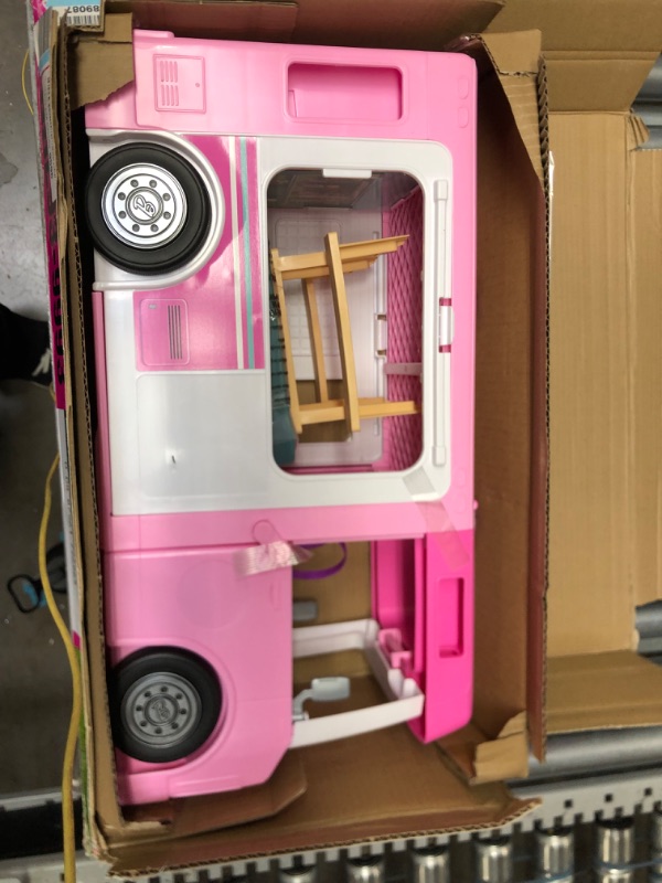 Photo 2 of Barbie Camper 3-in-1 DreamCamper Toy Playset Transforming Camper with Pool, Truck and Boat 60 Barbie Accessories Kids Toys and Gifts 3 in 1 Camper