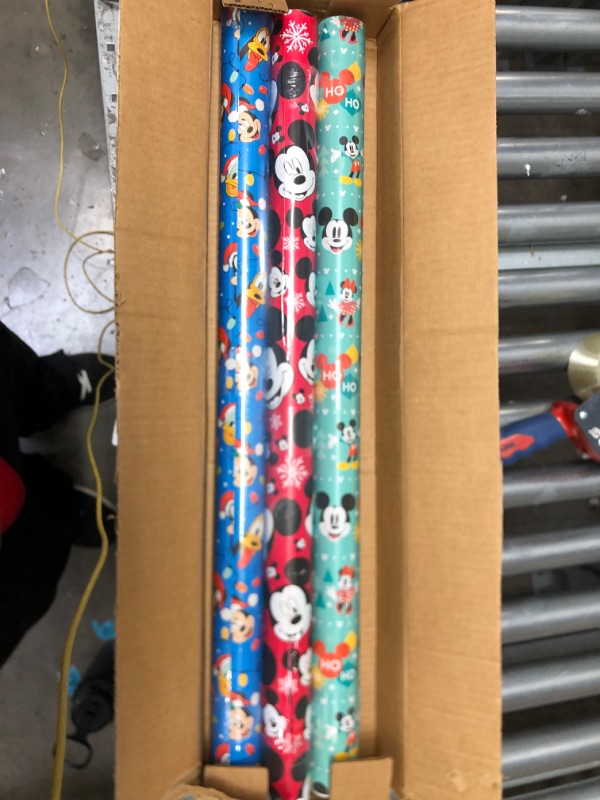 Photo 2 of American Greetings Disney Christmas Wrapping Paper with Cut Lines Bundle, Mickey Mouse (3 Rolls, 105 sq. ft.)