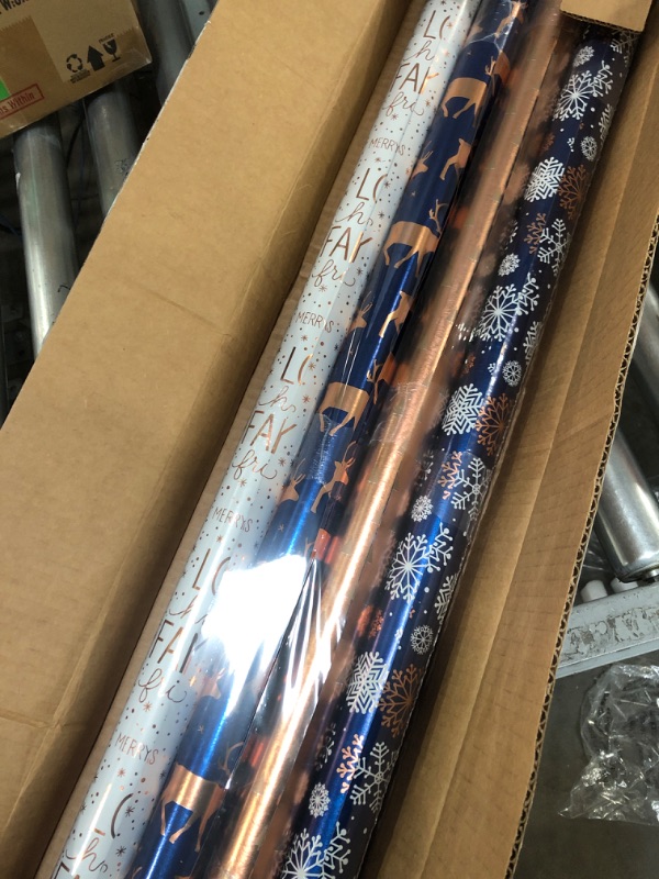 Photo 3 of American Greetings Reversible Christmas Wrapping Paper, Navy and Rose Gold