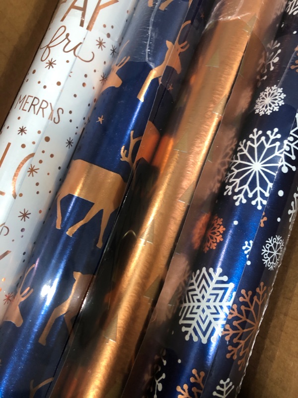 Photo 2 of American Greetings Reversible Christmas Wrapping Paper, Navy and Rose Gold