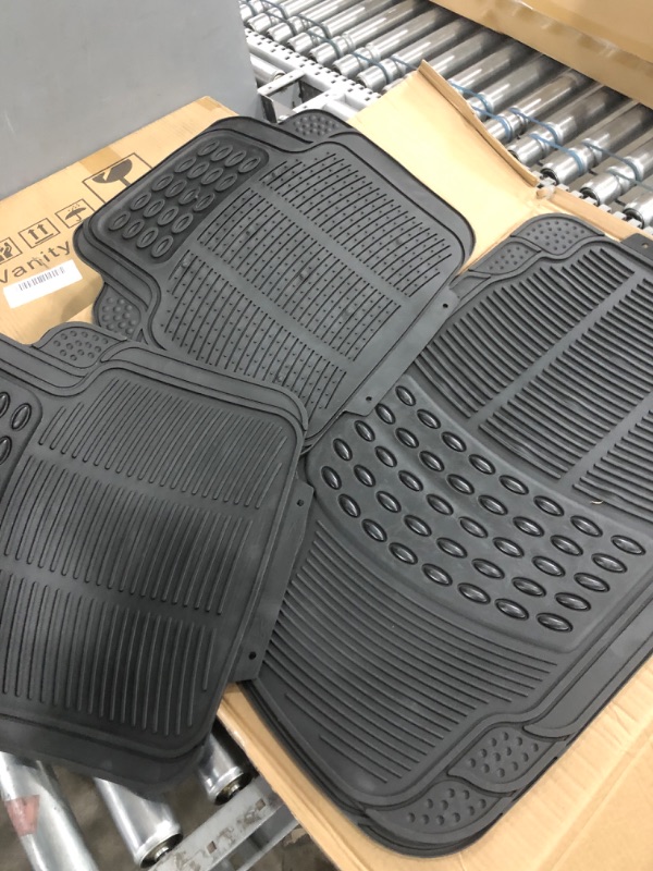 Photo 3 of BDK All Weather Rubber Floor Mats for Car SUV & Truck - 4 Pieces Set (Front & Rear), Trimmable, Heavy Duty Protection Black