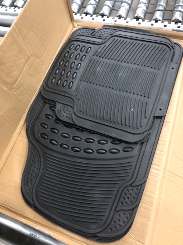 Photo 2 of BDK All Weather Rubber Floor Mats for Car SUV & Truck - 4 Pieces Set (Front & Rear), Trimmable, Heavy Duty Protection Black