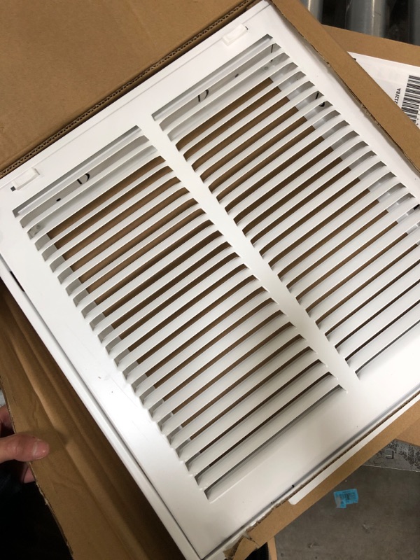 Photo 2 of 12" X 12" Steel Return Air Filter Grille for 1" Filter - Easy Plastic Tabs for Removable Face/Door - HVAC DUCT COVER - Flat Stamped Face -White [Outer Dimensions: 13.75w X 13.75h] White 12 X 12