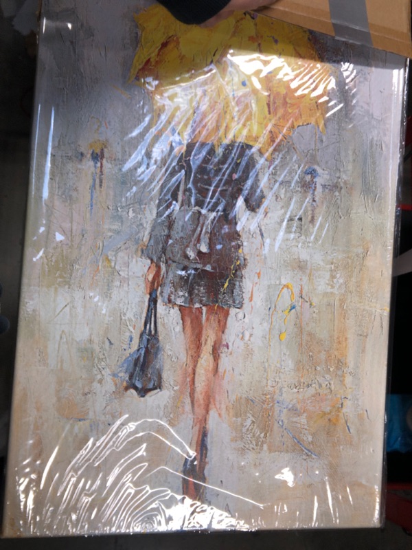 Photo 2 of Abstract Canvas Painting A Rainy Walk Girl with Yellow Umbrella Wall Art Modern Artwork for Office Home Decoration Yellow Umbrella 16 x 24 inch