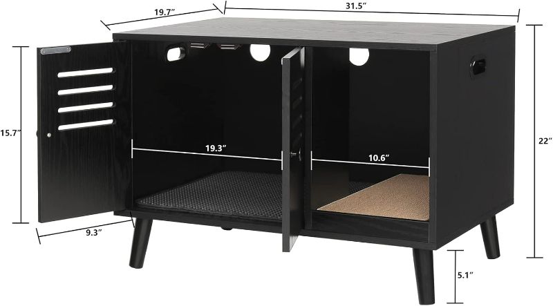 Photo 1 of (READ NOTES) WEENFON Cat Litter Box Furniture Hidden, Litter Box Enclosure with 2 Mats, Pet Crate, Cat Washroom Cabinet, Fits Most Litter Box, Louvered Doors, Black
