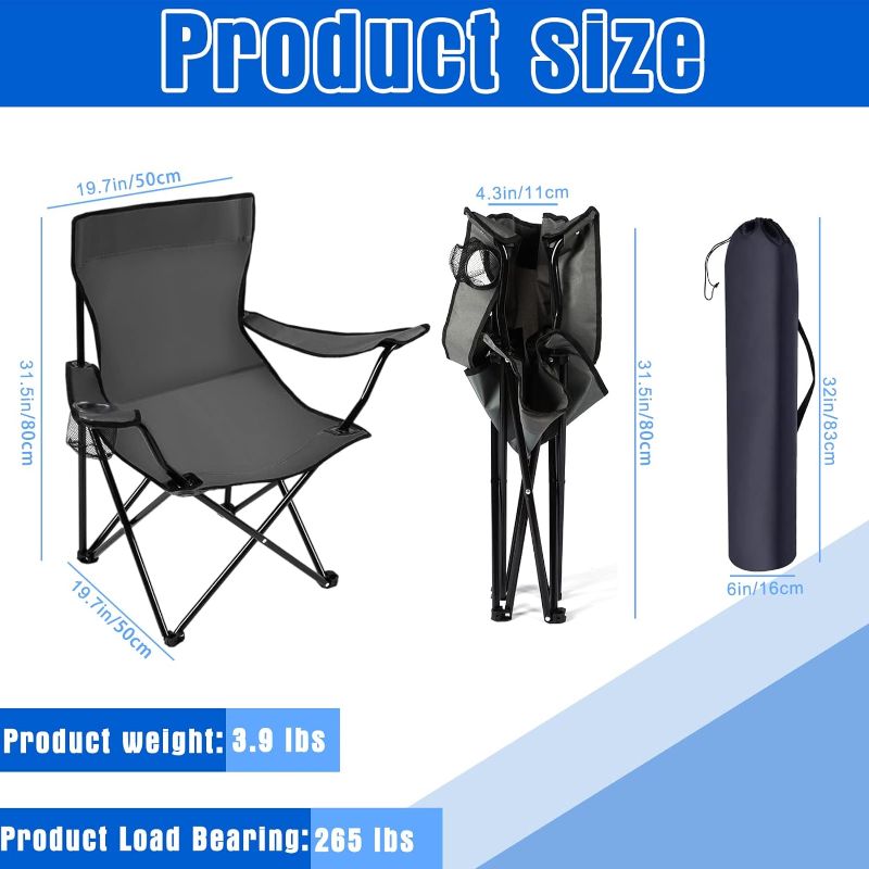 Photo 1 of 4 Pack Folding Camping Chairs with Carrying Bag Portable Lawn Chairs Lightweight Beach Chairs Outdoor Black Collapsible Chair with Mesh Cup Holder for Travel Outside Camp Beach Fishing Sports