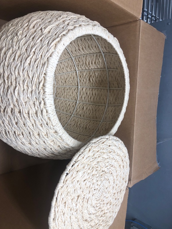 Photo 2 of Household Essentials Handwoven Paper Rope Barrel Wicker Storage Basket Side Table, Cream Cream Paper Rope