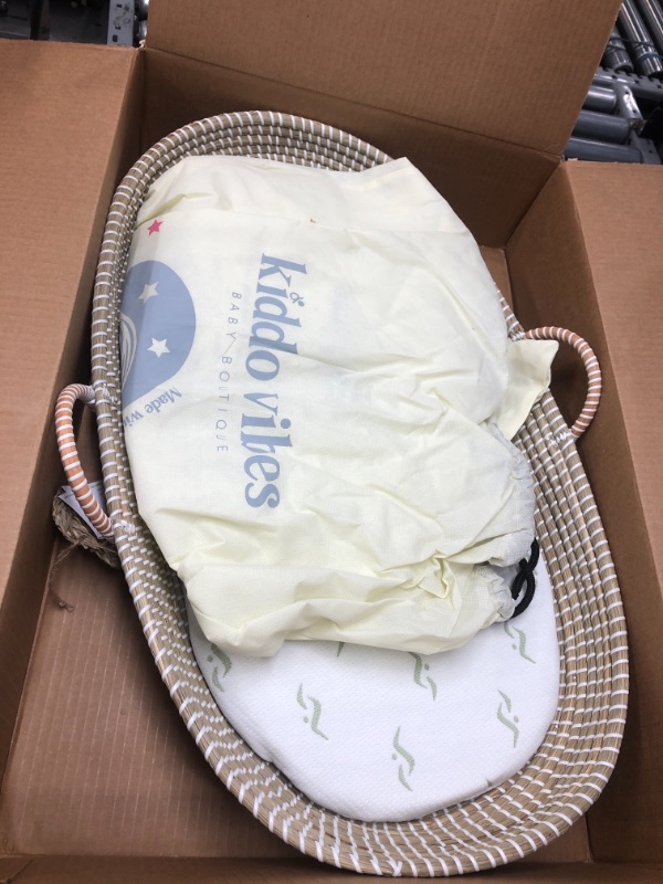 Photo 2 of Baby Changing Basket - with Thick Pad & 3 Waterproof Bamboo Jacquard Covers. Organic Seagrass Moses Basket for Babies - CPSC Compliant, Premium Changing Table Topper - Unique Boho Baby Decor Natural / White