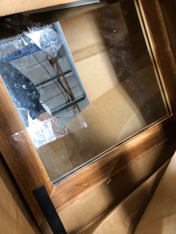 Photo 3 of ****missing hardwear********COGOOD Farmhouse Barn Door Mirror - 21 x 30 Rustic Wood Framed Wall Mirror for Bathroom, Living Room, Entryway Wall Decor (Brown) Brown 21x30