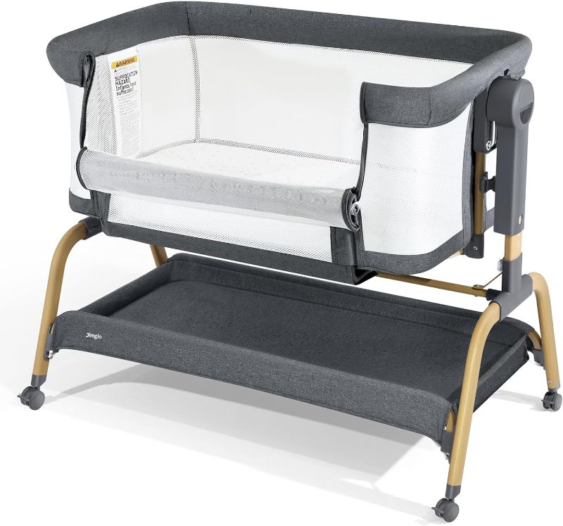 Photo 1 of **READ NOTES BELOW*8VaVaSoo Rocking Bassinet for Baby Bassinet Bedside Sleeper 10 Height Adjustable,grey/wood color