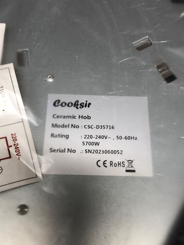 Photo 1 of Cooksir 24 Inch Electric Cooktop, 3 Burner Built-in Ceramic Cooktop 220-240V, 5700W Electric Stove Top with Residual Heat Indicator, Over-Temperature Protection, Knob Control, Wiring Required, No Plug 3-Zones-Knob