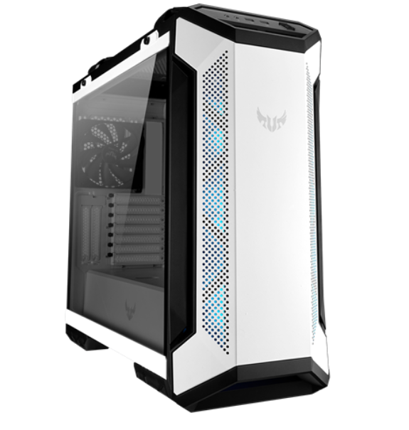 Photo 1 of ASUS TUF Gaming GT501 White Edition case supports up to EATX with metal front panel, tempered-glass side panel, 120 mm RGB fan, 140 mm PWM fan, radiator space reserved, and USB 3.1 Gen 1
