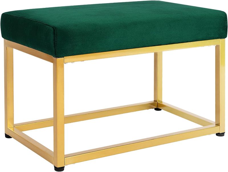 Photo 1 of 27.5 Inch Wide Rectangle Footstool Ottoman Bench with Metal Base for Living Room, Green
