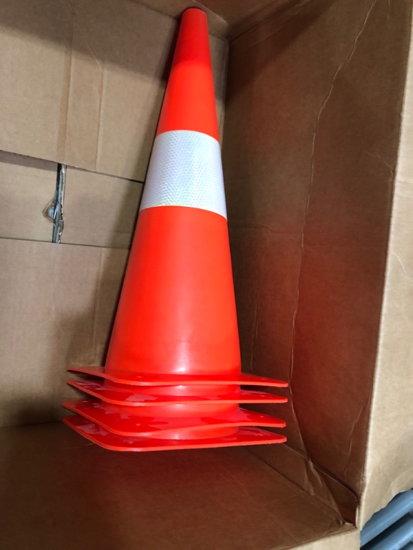 Photo 2 of 18 Inch Traffic Safety Cones with Reflective Collars,Orange Hazard Caution Cone Road Street Parking Cone, [4 Pack] Plastic Cone for Driving Practice,Construction Keep Security Distance Barriers 4 Pack-Orange