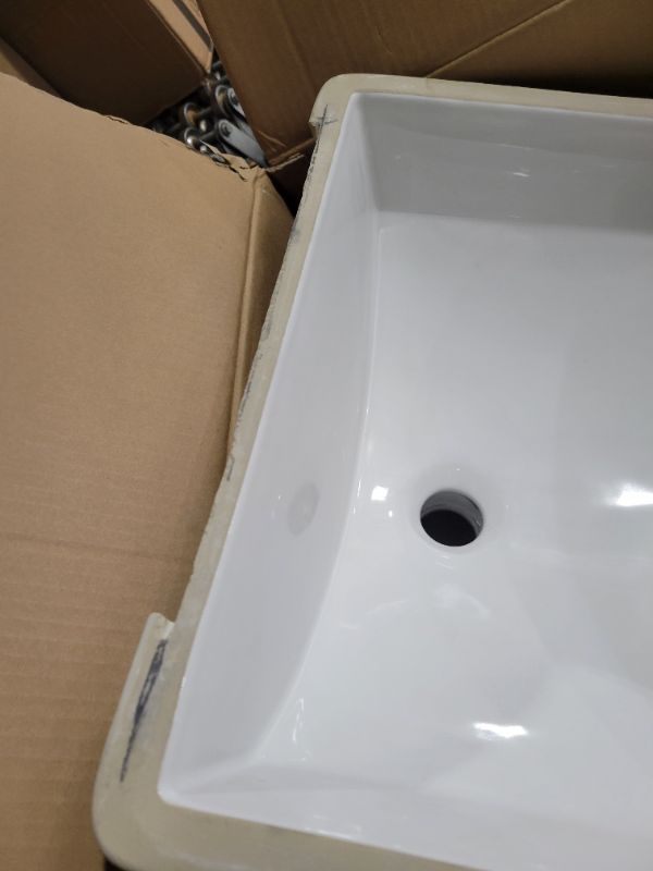 Photo 3 of **SEE NOTES/DAMAGED**
Undermount Bathroom Sink Rectangle, Hugsleek Interior Bowl Size 16 x 12 inch White Porcelain Ceramic Vessel Sink Under Counter Exterior Size 18x14in Rectangular Bath Sink Basin Lavatory Fireclay 16"x12" White Undermount