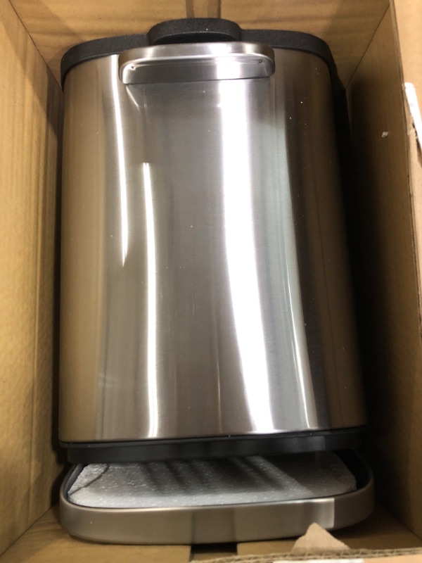 Photo 2 of Amazon Basics 5 Liter / 1.3 Gallon Soft-Close, Smudge Resistant Trash Can with Foot Pedal - Brushed Stainless Steel, Satin Nickel Finish 5L / 1.3 Gallon