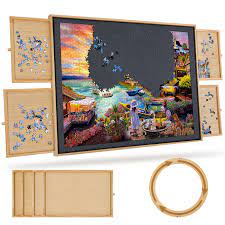 Photo 1 of 1500 Piece Rotating Jigsaw Felt Puzzle Board with 4 Drawers & Cover, 34.2” X 26" Wooden Felt Puzzle Table, Spining Lazy Susan Design for Adults and Kids Portable Board