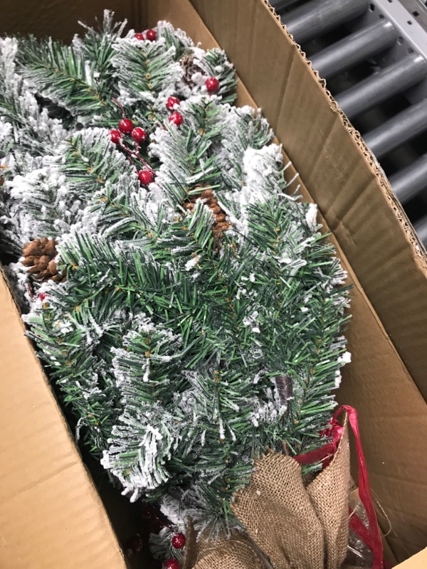 Photo 3 of DDHS Christmas Tree 4ft Pre-Lit Snow Flocked Artificial Christmas Trees, Including Spruce, Pine Cones Red Berries, Perfect for Holiday, Home Decor, Easy to Assemble Christmas Tree with 100 Lights