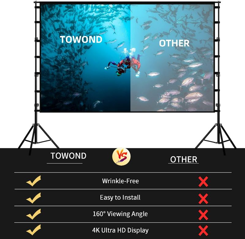 Photo 4 of (READ NOTES) Projector Screen and Stand,TOWOND 180 inch Outdoor Projection Screen, Portable 16:9 4K HD Rear Front Movie Screen with Carry Bag Wrinkle-Free Design for Theater Backyard Cinema