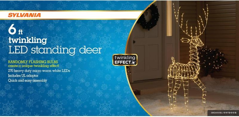 Photo 3 of (READ NOTES) SYLVANIA 6' Twinkling LED Standing Deer Yard Decor, Warm White