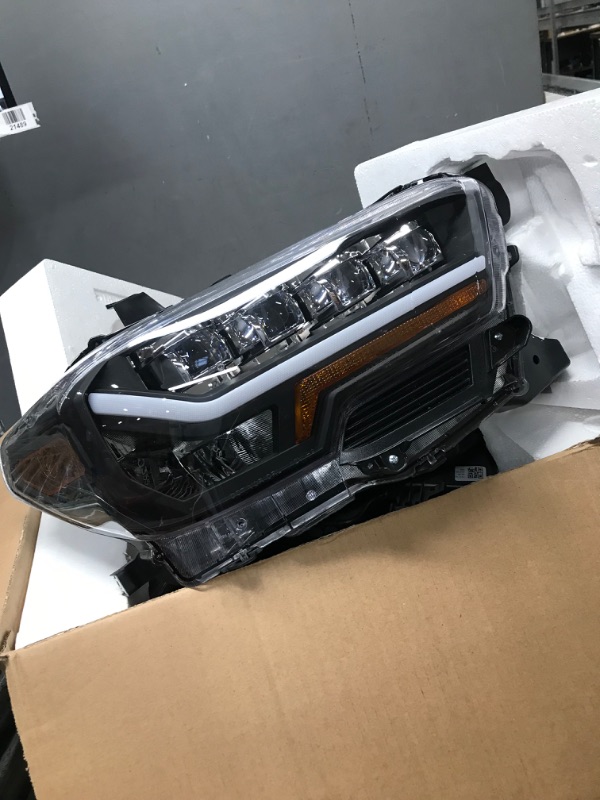 Photo 3 of Alpha Owls 8711309 Quad-Pro Series Full LED Projector Headlights With White LED Light Bar & Sequential Signal - Black Amber Fits 2016-2022 Toyota Tacoma Factory LED DRL (Daytime Running Lights) LED Quad Projector Sequential - Black (DRL Models) Quad-Pro S