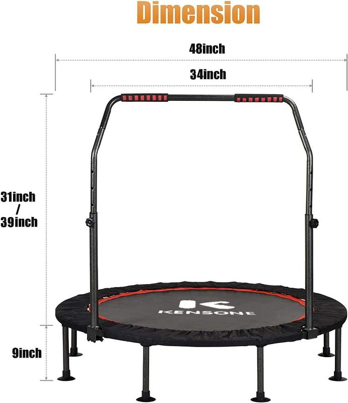 Photo 4 of (READ NOTES) 40"/48" Foldable Mini Trampoline, Indoor Trampoline for Kids, Adults Indoor/Garden Workout, Fitness Rebounder with Adjustable Foam Handle, Max Load 330/450 lbs
