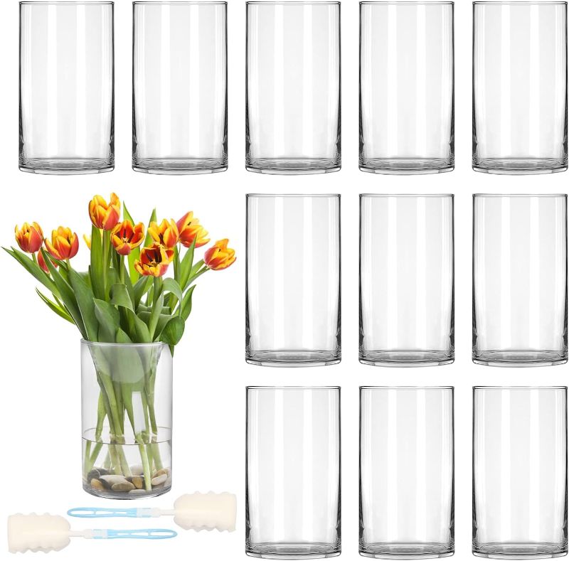 Photo 1 of 10 Inch Clear Glass Cylinder Vases, Set of 12 