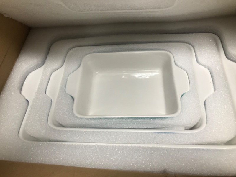 Photo 2 of 3Pack Ceramic Baking Dish for Oven Large Casserole Baking Dish with Handles Packaging Upgrade Nonstick Ceramic Bakeware for Cooking, Cakes, Lasagna & Gift, Blue 1-Blue 3 Set of Baking Dishes