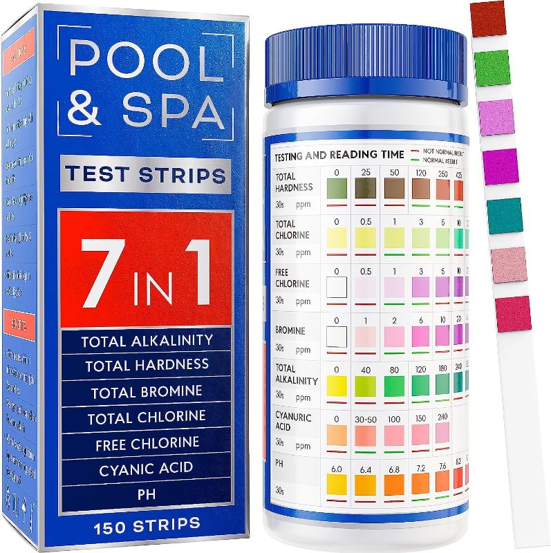 Photo 1 of 2023 Pool and Spa Test Strips 7 in 1 Quick SuperAccurate Swimming 150 Pool Test Kit - Hot Tub Test Strips & Pool Water Testing Strips for pH Chlorine Bromine Hardness Alkalinity Cyanuric Acid