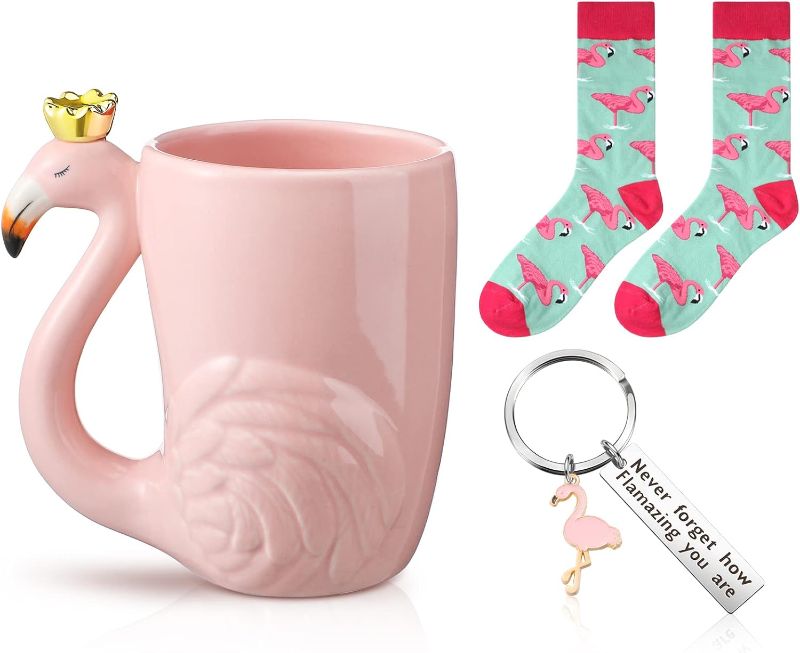 Photo 1 of 3 Pcs Flamingo Theme Christmas Gift Kit for Women, Include Flamingo Mug Flamingo Socks Flamingo Keychain Cute Animal Ceramic Coffee Mugs for Christmas Thanksgiving Party Favor Birthday Gifts
