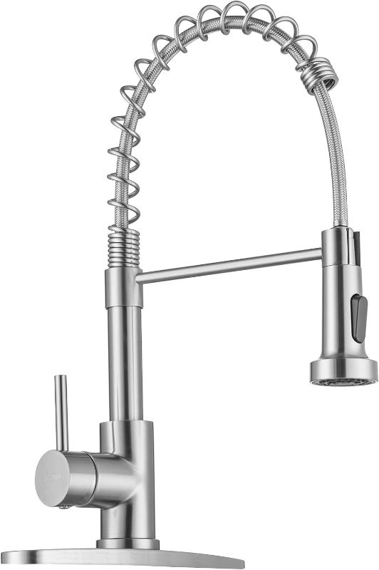 Photo 2 of  Kitchen Faucets with Pull Down Sprayer Commercial Industrial Stainless Steel Single Handle Single Hole Spring Farmhouse RV Sink Faucet, Matte 
 