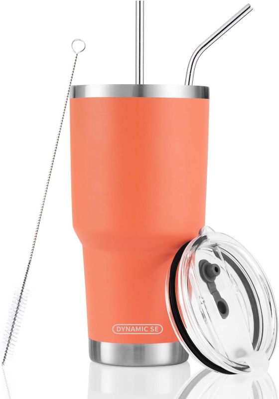 Photo 1 of D·S 30oz Orange Tumbler Stainless Steel Insulated Travel Mug with Straw Lid Cleaning Brush (30oz Orange)
